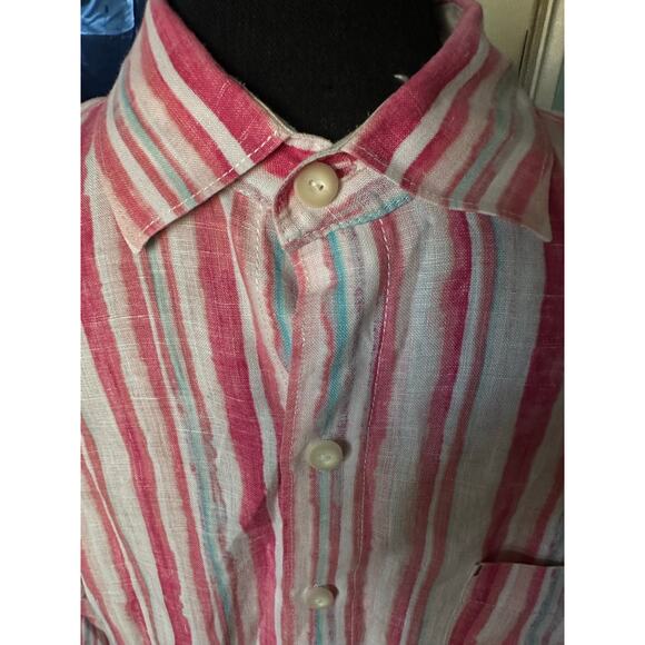 Tommy Bahama Men’s Pink Watercolor Stripe Linen Long Sleeve Button Up | Size M - Picture 3 of 8
